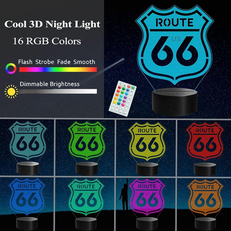 Posshe Route 66 Sign, Route 66 Gifts, 3D Night Light with 16 Colors Changing, Remote Control with Timer, Garage Sign Decor for Mancave, Men Room Decor for Holiday Birthday Christmas - Image 2